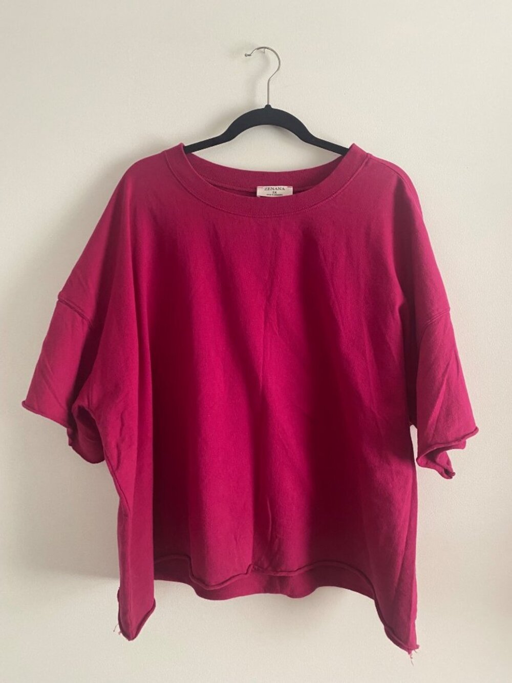 Zenana Women’s Size 3X Magenta Cotton Slouchy Boxy Top